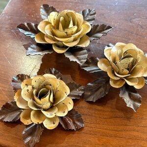 Rustic Metal Flower Accents - Brown and Gold